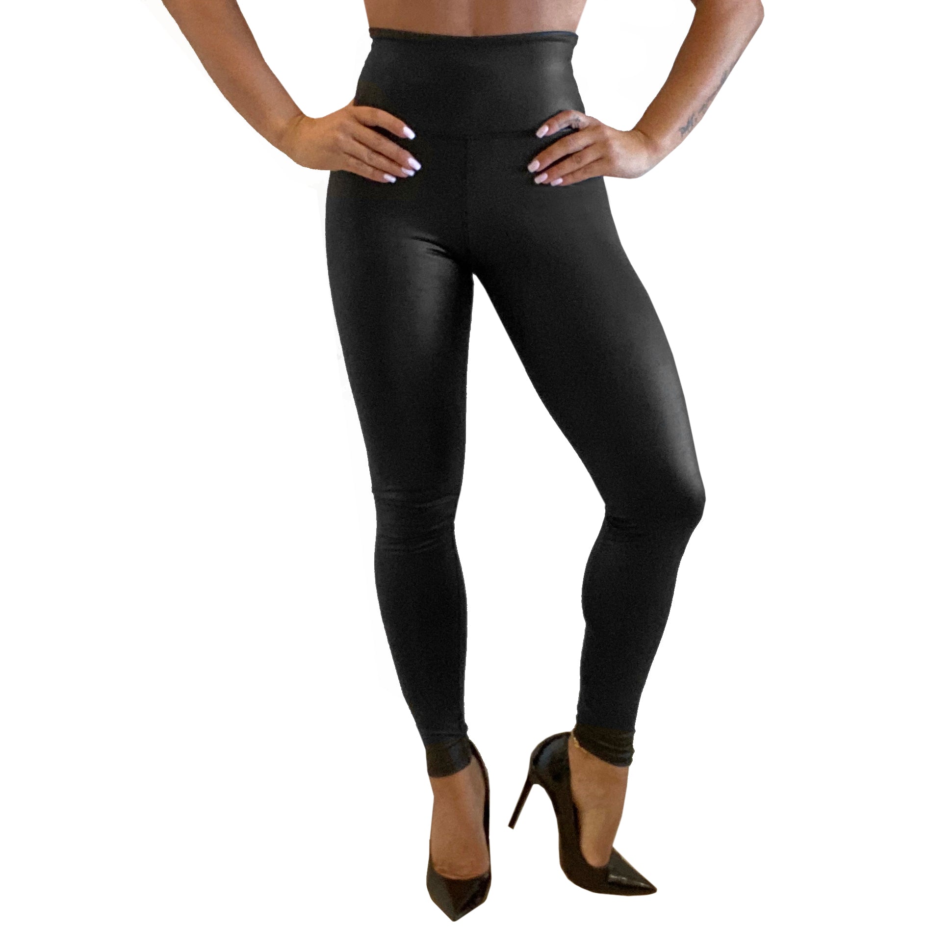 Women Faux Leather Seamless Gym Leggings High Waist Yoga Pants